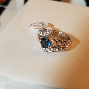 Sapphire Faux Rhinestone Silver Tone Size 7
